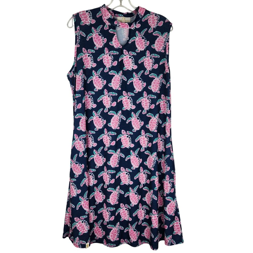 Simply Southern Blue Pink Sea Turtles Coastal Sleeveless Dress Women's XL